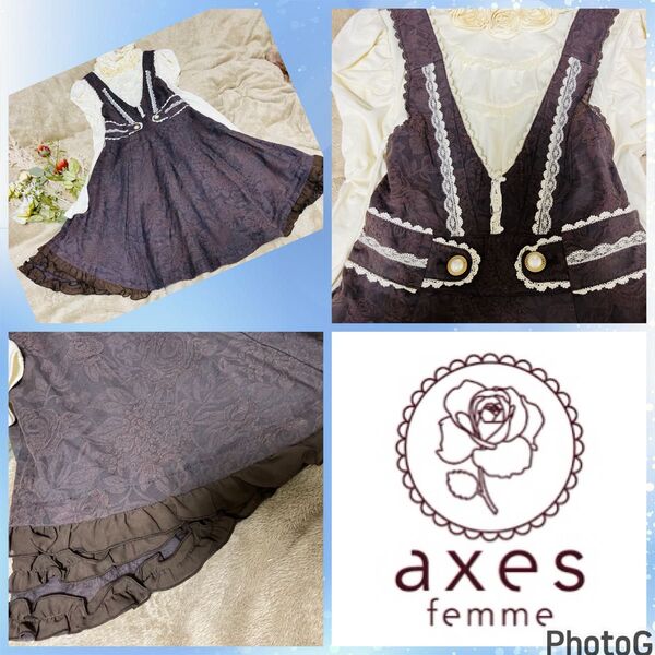 アクシーズファム★浮きお花デザイン★ジャンドレワンピース★ボリュームフレア axes femme