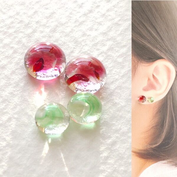 【21G/18G/16G】サージカルステンレスピアス イヤリング ボディピアス ガラスナギット2ペア No.612