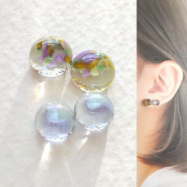 【21G/18G/16G】サージカルステンレスピアス イヤリング ボディピアス ガラスナギット2ペア No.617