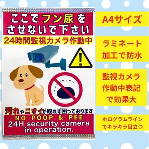 監視カメラ作動中 犬のフン尿 防止 防水 張り紙 ポスター