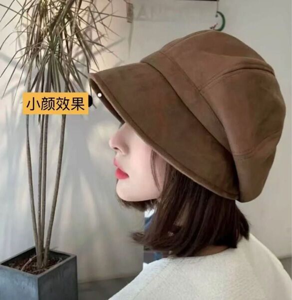 レディース帽子 小顔 効果 フリーサイズ 秋冬 紫外線対策キャスケット ブラウン