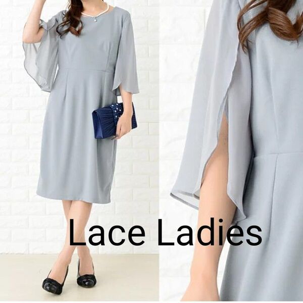 Lace Ladies シフォンフレア袖美ラインワンピース Mサイズ