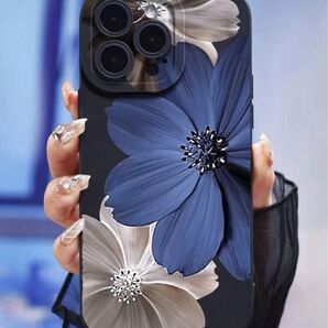 iPhone16用 保護カバー ケース 花柄 青 キャバ ギャル