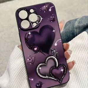 iPhone16用 保護カバー ケース ハート 紫 キャバ ギャル
