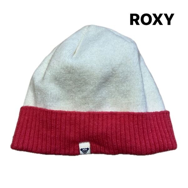 ROXY ニット帽 ホワイト/ピンク