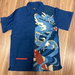 【レトロ】 日本製 JAPANESE Ancient 和柄 半袖シャツ 鯉&龍