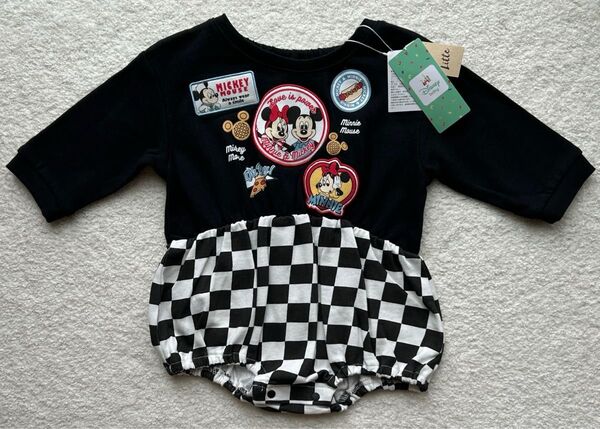 【新品タグ付き】リトシー ミッキー ミニー ワッペン ロンパース 70 80 長袖 ベビー服