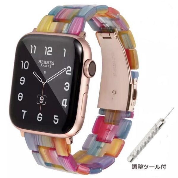 《新品未使用》Apple Watch アップルウォッチ (38/40/41mm対応) バンド レインボーカラー アクリル ベルト