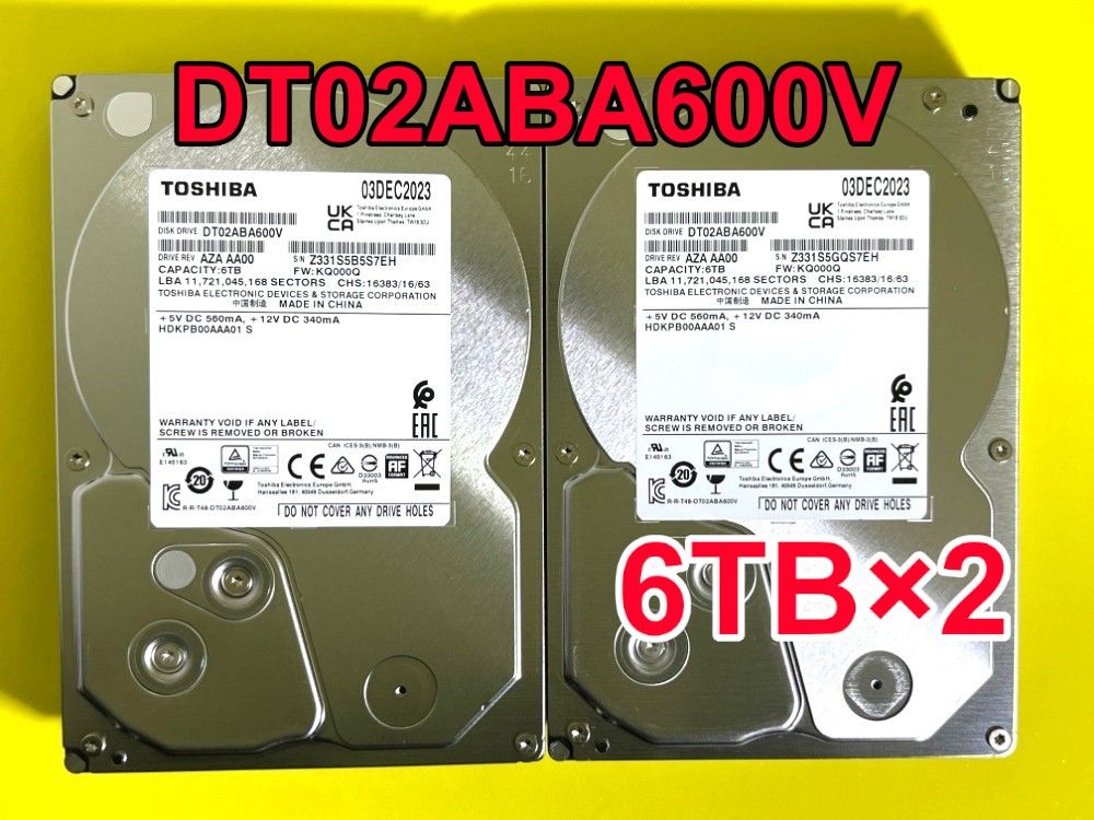 TOSHIBA DT01ACA300 3TB 使用 12h/15h「新品同様2個セット」A TOSHIBA DT01ACA300 3TB 使用 12h/15h「新品同様2個セット」A