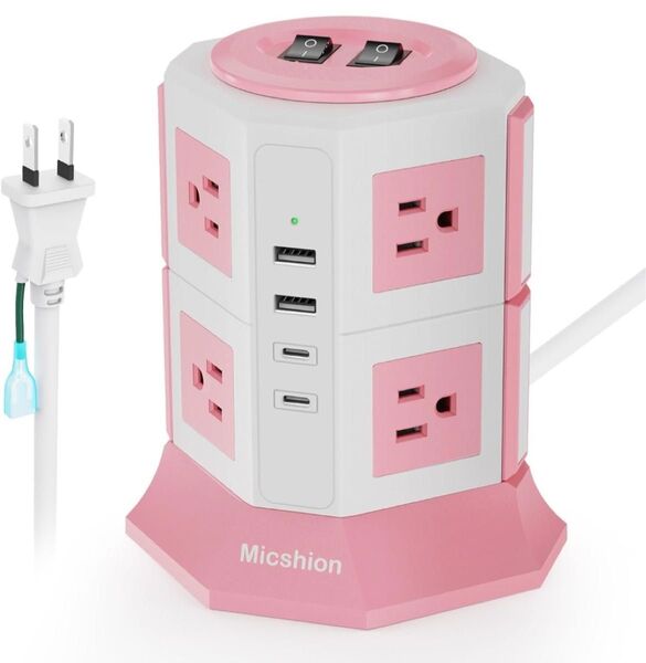 電源タップ タワー12-in-1 ピンク