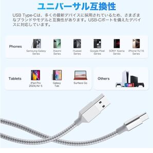 usb c ケーブル 2M【2本せット】