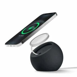 MagSafe対応シリコン製スタンド付き(ブラック) 15W 急速ワイヤレス充電器 TypeC接続 充電器セット