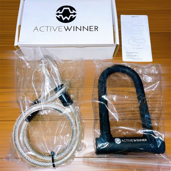 ACTIVE WINNER U字ロック 盗難防止 自転車 鍵 ワイヤー セット