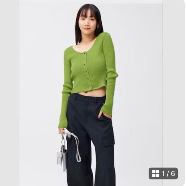 GU シアーショートカーディガン 長袖 グリーン GREEN
