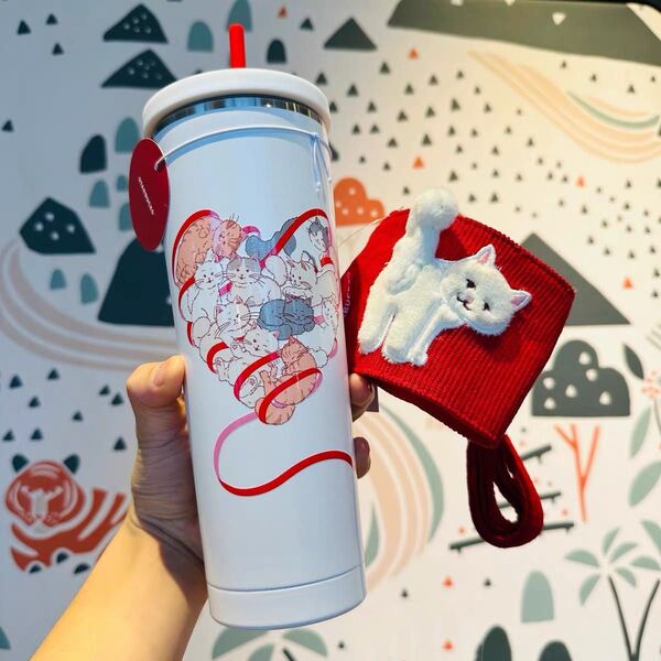 【スターバックス海外限定】 バレンタインシリーズ ステンレスタンブラー 猫