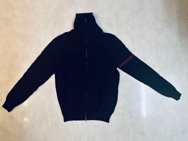 GUCCIグッチ 袖グッチラインニット ダブルジップカーディガン 黒 L 美品