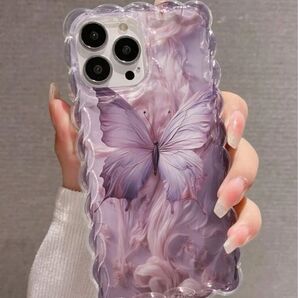 新品 iPhone15 Pro Maxケース 蝶 パープル