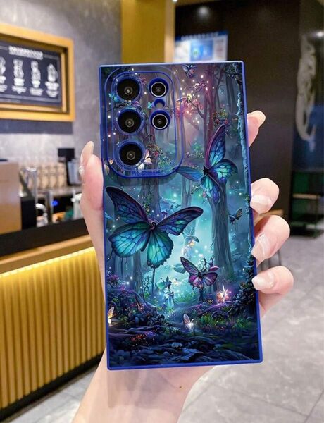 新品 iPhone16 Plus ケース 蝶 ブルー
