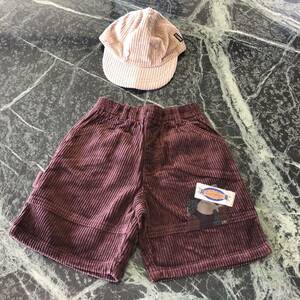 [ ultimate beautiful goods ] shorts * child clothes corduroy 110cm 52cm pants & cap set Brown beige tea color call ton waist rubber Kids 