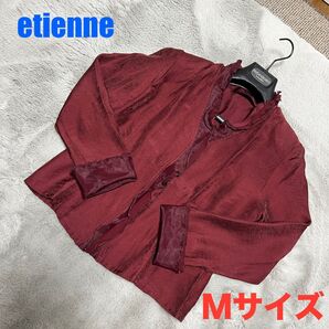 ★美品★etienne オープンブラウス 貝ボタン ボルドー色 Mサイズ