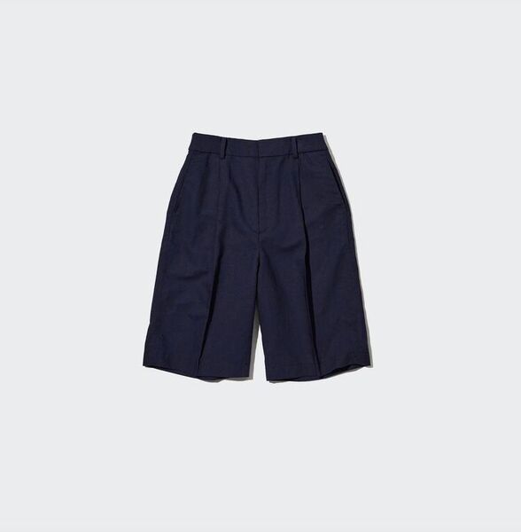 ★美品★UNIQLOリネンブレンドバミューダパンツ ネイビー