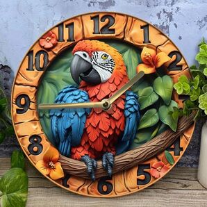 2D 掛け時計 オウム 鳥 壁かけ 20×20 プレゼント 静音 可愛い ギフト