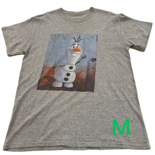 【DISNEY】ディズニー プリント 半袖 Tシャツ Mサイズ クルーネック オラフ 古着 希少 レア グレー色