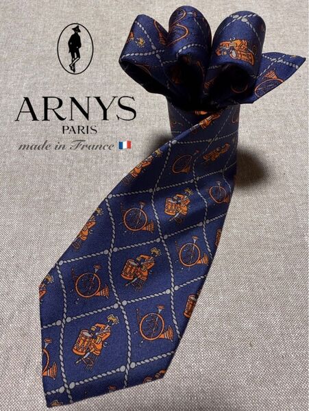 【美品】ARNYS/アルニス/プリントタイ/太鼓モチーフ/ブルー/フランス製
