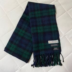 Aquascutum アクアスキュータム カシミヤ チェック マフラー 黒紺緑