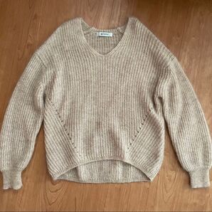 ☆美品☆【ナノユニバース】ニット セーター モヘア ウール ベージュ ゆったり Vネック ドロップショルダー