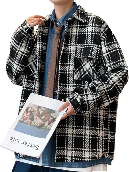 チェック柄 ジャケット コート ブルゾン 羽織 防寒 長袖シャツ カジュアル