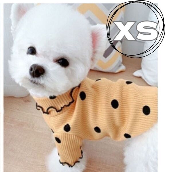 犬服 ドッグウェア ペット服 ハイネック 水玉 袖口 ふりふり XS