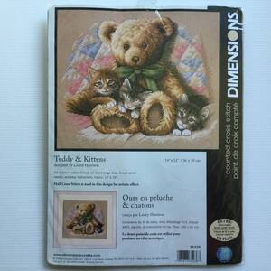 手芸キット ■ARTBOOK_OUTLET■ O1-124 ★ 未使用品!送料無料!刺繍 キット クロスステッチ ディメンションズ テディと仔猫 廃番品