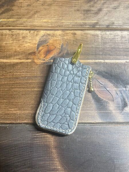 姫路レザー キーケース ジッパー付き クロコダイル調