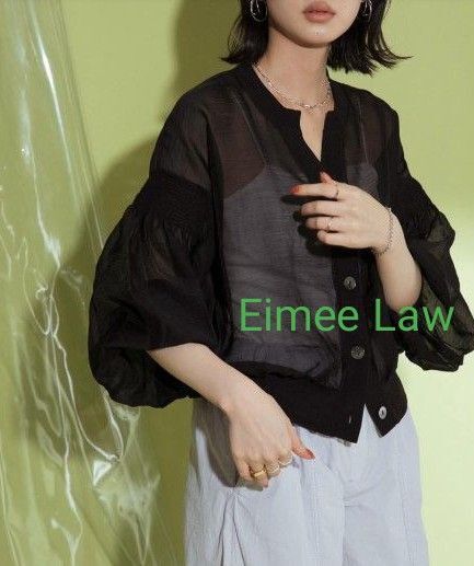 美品 Eimee Law シアーシャーリングショートブルゾン カーディガン ブラック
