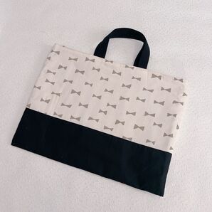 レッスンバッグ 絵本袋 ハンドメイド 女の子 モノトーン シンプル リボン 白 グレー