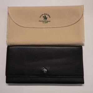 ポロ 黒レザー 三つ折り財布 専用袋付き
