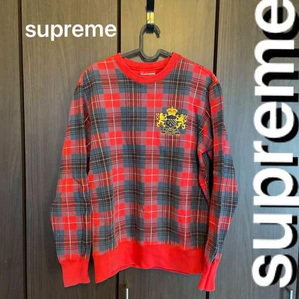 Supreme Plaid Crest Crew 正規品レッド シュプリーム プレイド クレスト クルートレーナー