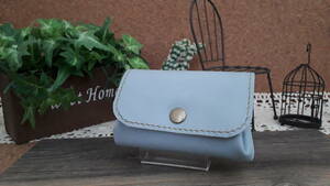  including carriage ).... card & coin case * cow leather light blue BE2/ hand made leather 