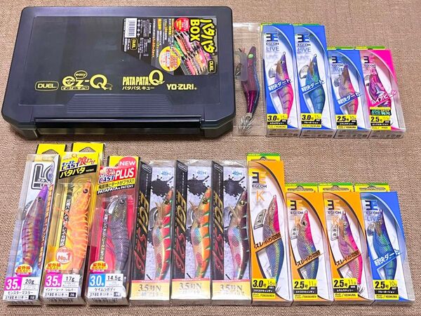 イージーキュー キャスト 喰わせ プラス パタパタ・LQ・エギエスツーベータ・エギ王K LIVE 各種15個セット+パタパタBOX