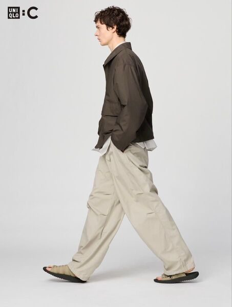 新品 UNIQLO:C ユニクロ:C ワイドパラシュートパンツ 31 BEIGE ベージュ XLサイズ