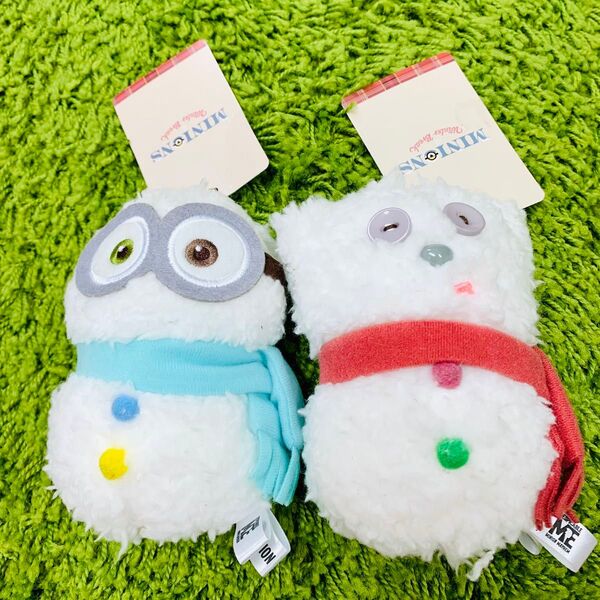 新品 ユニバ ミニオン ボブ&ティム 雪だるま ぬいぐるみキーホルダー