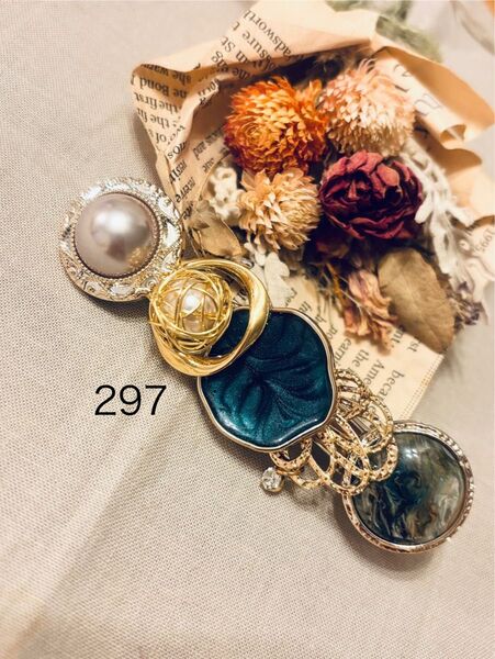 再販297ヘアクリップ ハンドメイド ヘアアクセサリー キラキラ ストーン ネイビー パール アンティーク