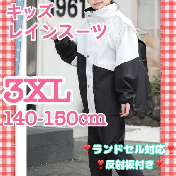 レインコート キッズ 白 セパレート 150cm 上下セット 通学 梅雨