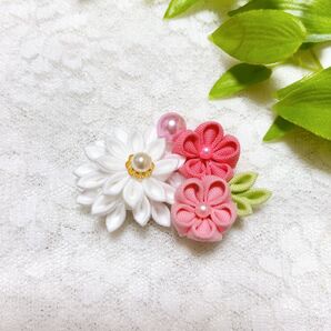 HC2-03 つまみ細工 ヘアクリップ 髪飾り 白色 ピンク