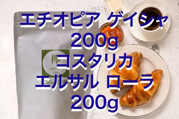 コーヒー豆 合計 400g エチオピアゲイシャ 200g コスタリカ エルサル ローサ イエローハニー200g