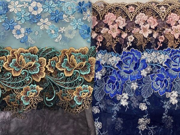 青色Last4点セットハギレ刺繍 チュールレース