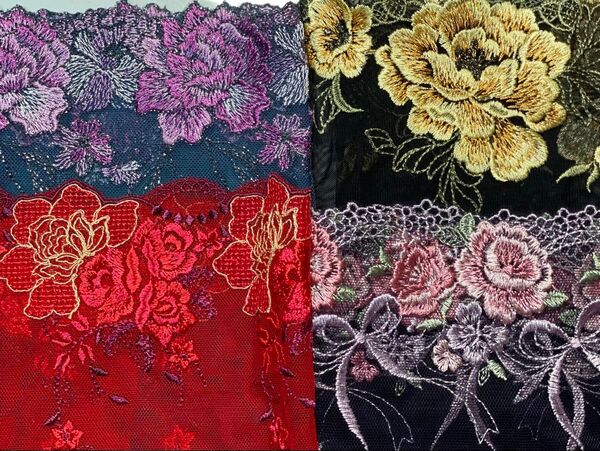 カラフルLast4点セットハギレ刺繍 チュールレース