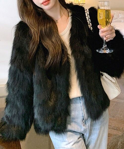 H&M ブラック フェイクファーコート
