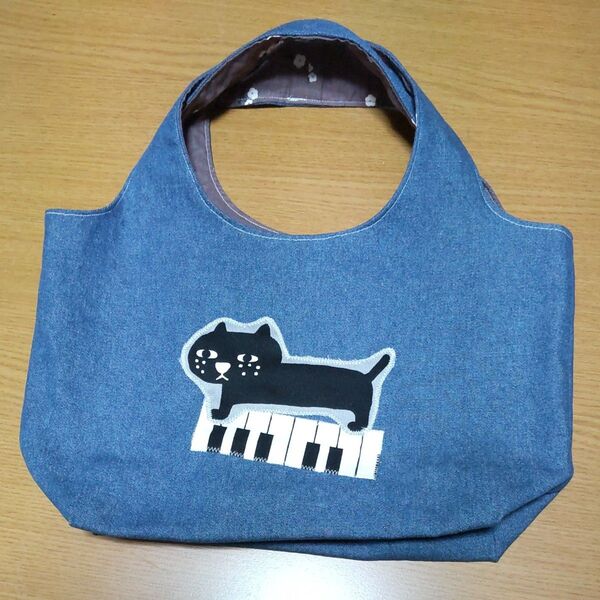 12 コットンこばやし ねこアップリケ エコバッグ トートバッグ ハンドメイド